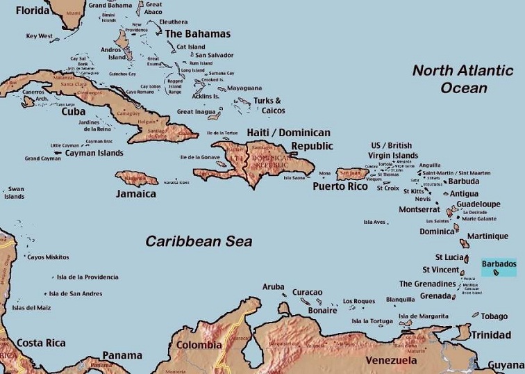 barbados on map