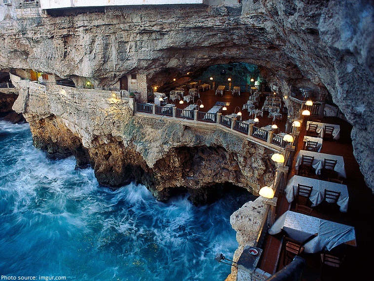 restaurant built into a grotto italy