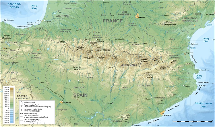 pyrenees topographic map